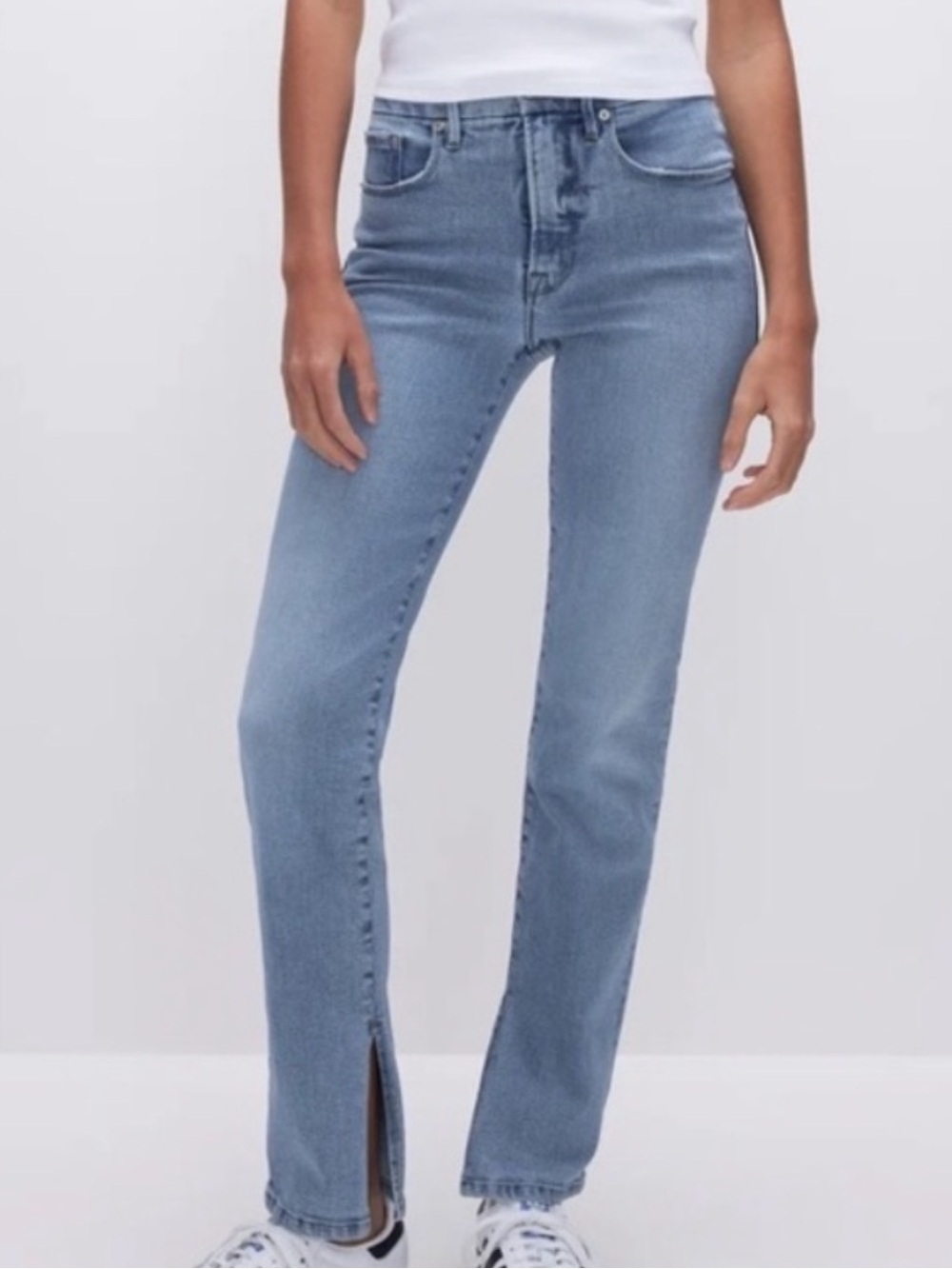 Good American Women 0/25 Good Boy Split Hem High Waist Straight Leg Jeans